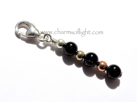 Black Onyx, Silver, Gold & Copper Charm